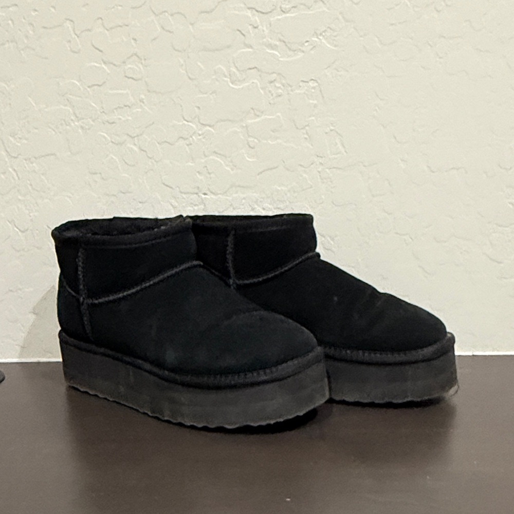 Women's Black Suede Platform Winter Boots